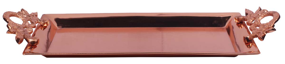 Buy in Bulk Wholesale Decorative Tray - 18” Rectangular Metal Copper Color - Hand-Etched Serving Tray with Decorative Aluminium Handles - Home Decor/Kitchen Essentials